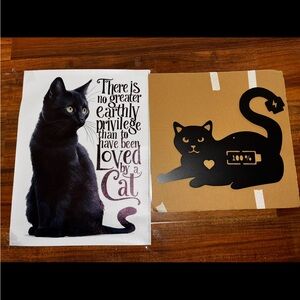 Black Cat UNFRAMED Canvas Wall Print AND Black Metal Wall Art